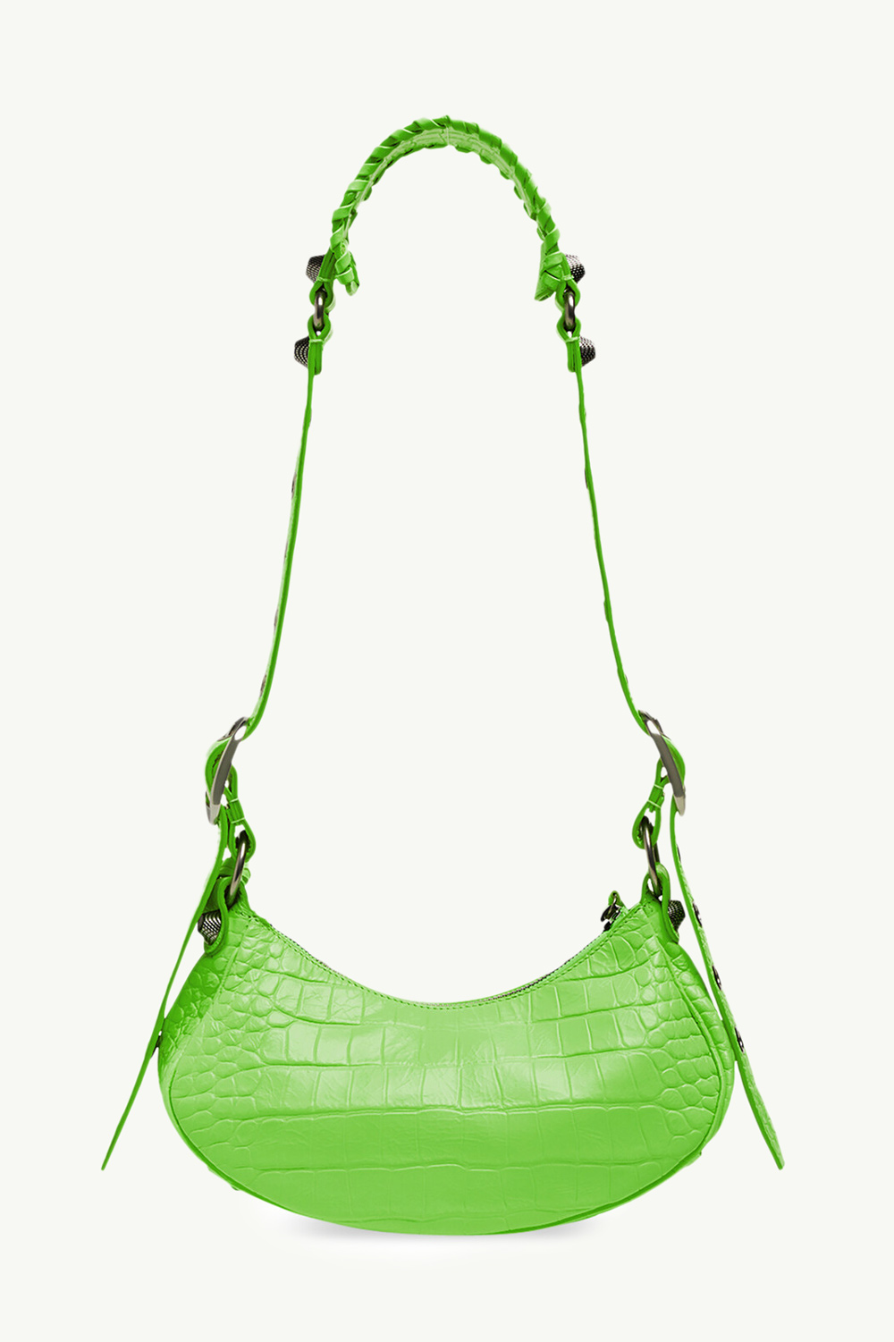 BALENCIAGA Le Cagole XS Shoulder Bag in Bright Green Croco Embossed SHW 1