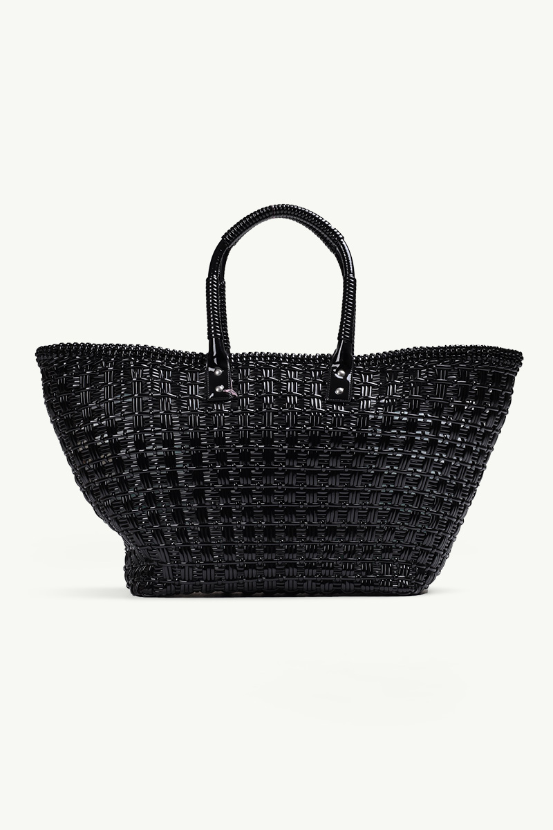 BALENCIAGA Large Bistro Two Handles Basket in Black Leather with Balenciaga Logo 1