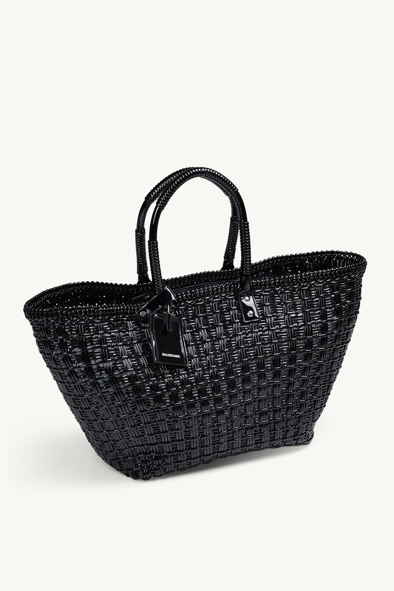 BALENCIAGA Large Bistro Two Handles Basket in Black Leather with Balenciaga Logo 2