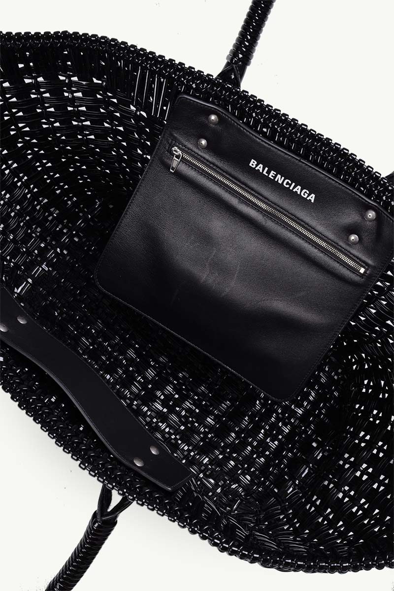BALENCIAGA Large Bistro Two Handles Basket in Black Leather with Balenciaga Logo 3