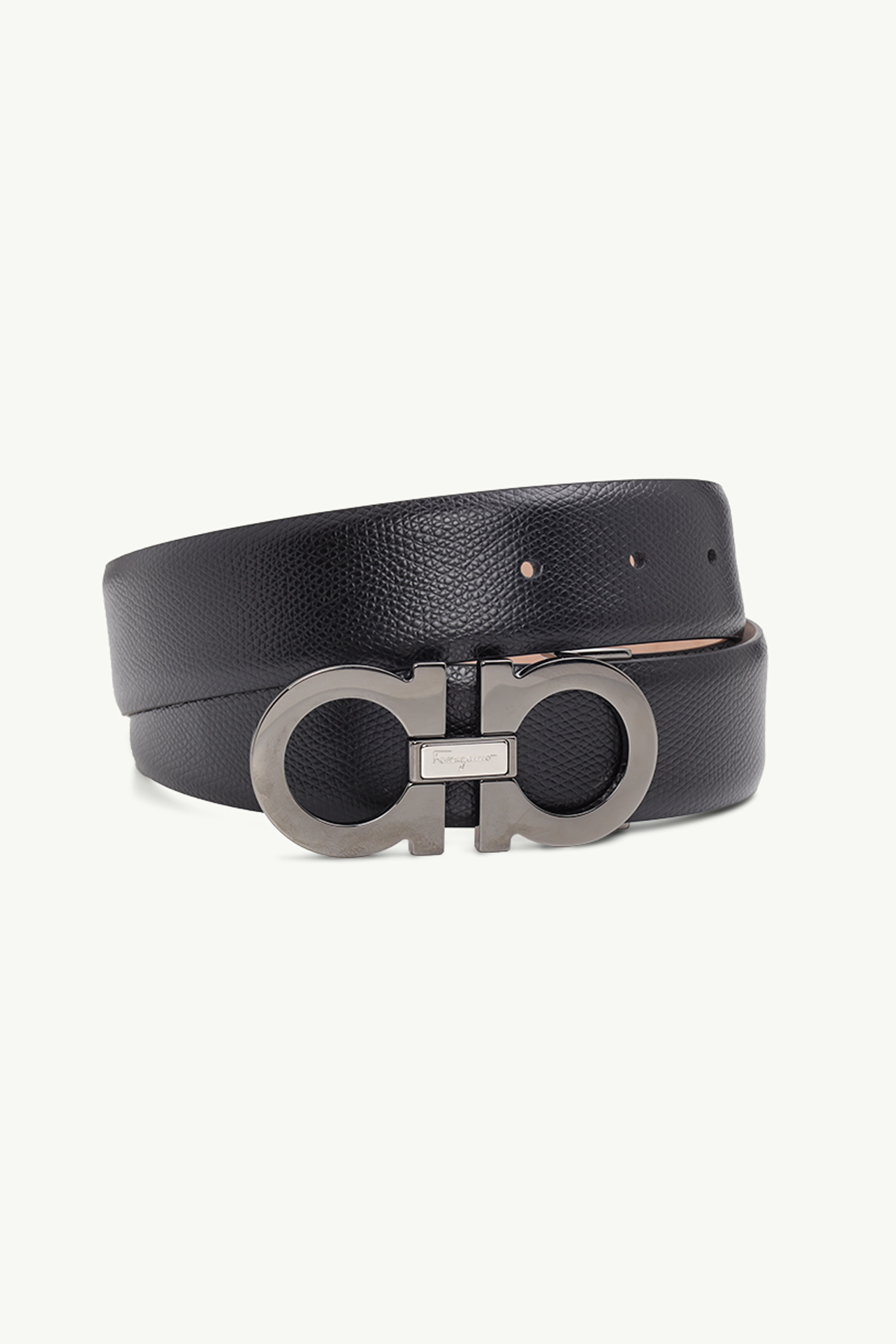 SALVATORE FERRAGAMO Men Adjustable Gancini Belt 3.5cm in Black Calfskin RHW 1