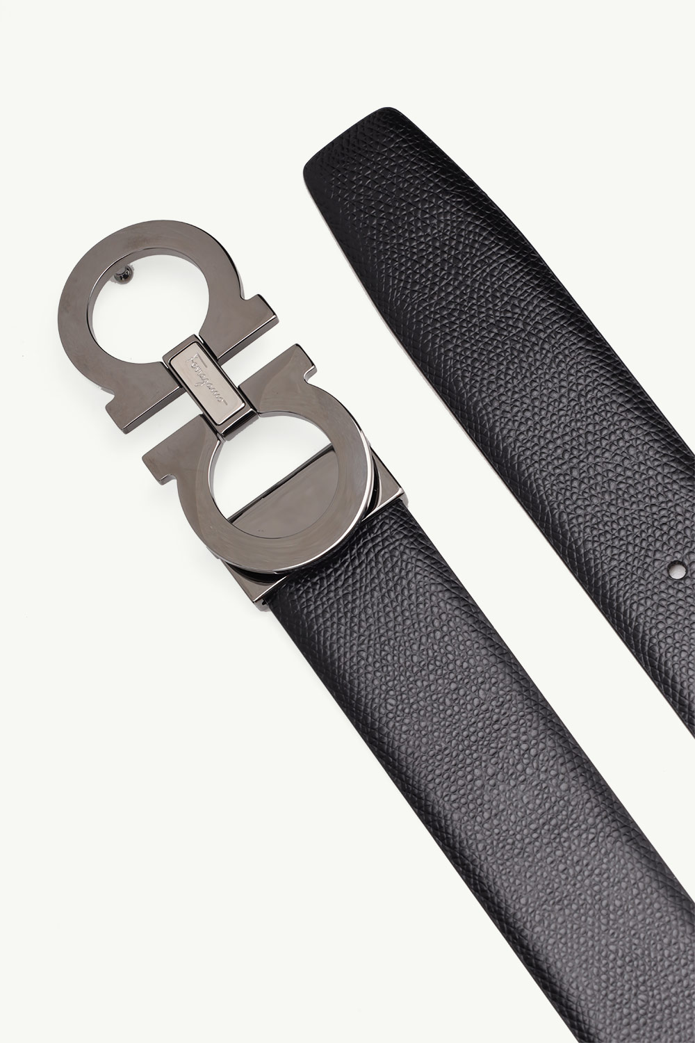 SALVATORE FERRAGAMO Men Adjustable Gancini Belt 3.5cm in Black Calfskin RHW 2