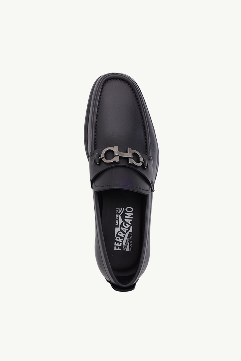 SALVATORE FERRAGAMO Men David Loafers 25mm in Black Calfskin with Graphite Gancini Ornament 3