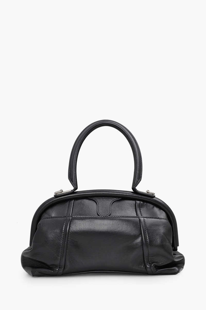 BALENCIAGA Editor B Logo Engraved Frame Top Handle Bag in Black Leather 1