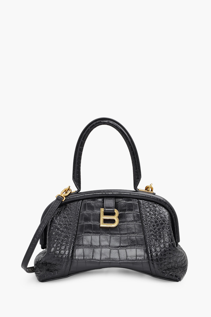 BALENCIAGA Small Editor Shoulder Bag in Black Croco-Embossed Leather 0