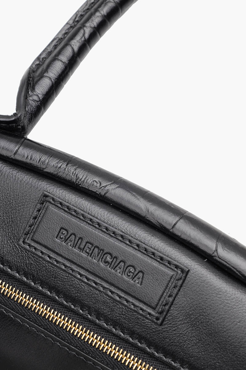 BALENCIAGA Small Editor Shoulder Bag in Black Croco-Embossed Leather 3