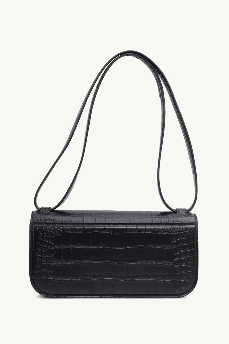 BALENCIAGA Small Gossip BB Logo Shoulder Bag in Black Croco-Embossed GHW 1