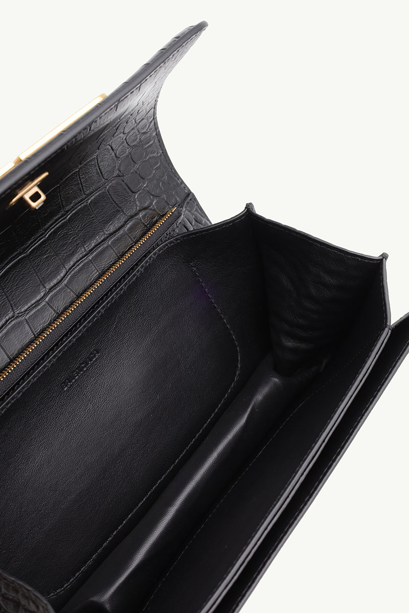 BALENCIAGA Small Gossip BB Logo Shoulder Bag in Black Croco-Embossed GHW 3