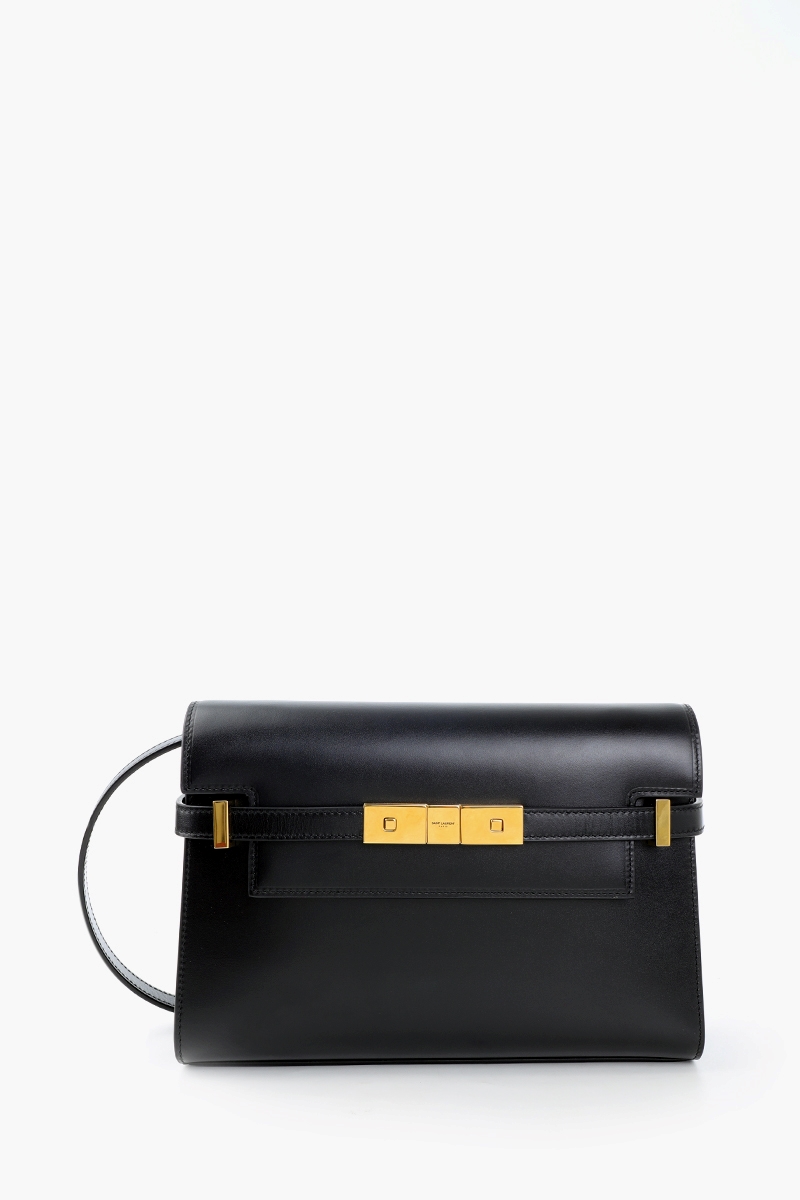 SAINT LAURENT Small Manhattan Shoulder Bag in Black Calfskin Leather Bronze Hardware 0