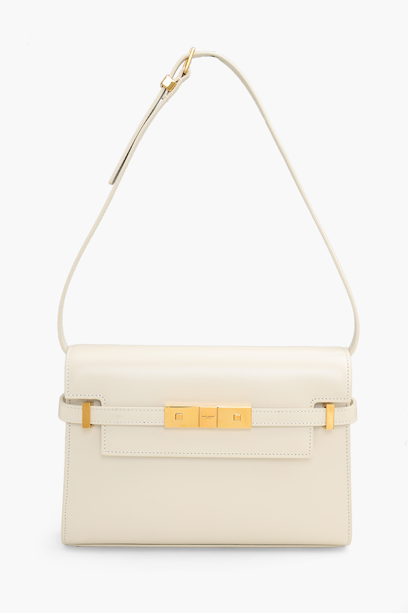 SAINT LAURENT Small Manhattan Shoulder Bag in Blanc Vintage Calfskin Leather Bronze Hardware 0