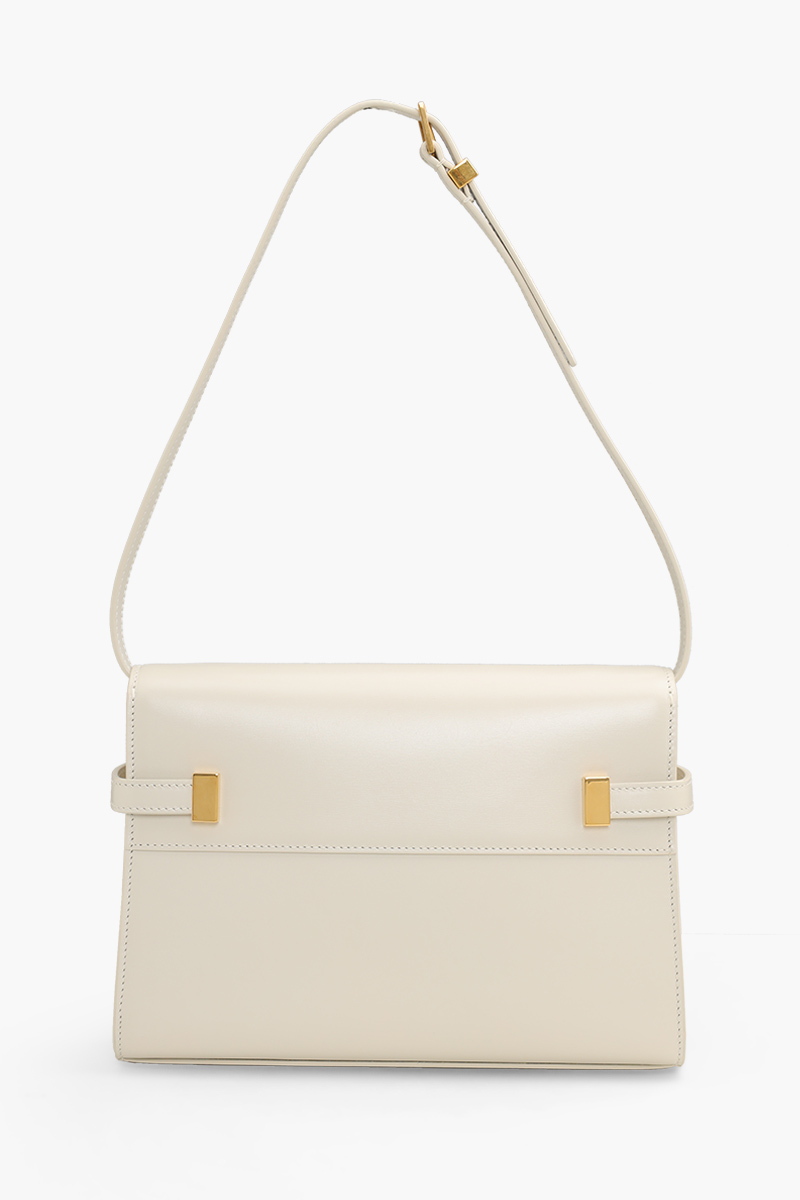 SAINT LAURENT Small Manhattan Shoulder Bag in Blanc Vintage Calfskin Leather Bronze Hardware 1