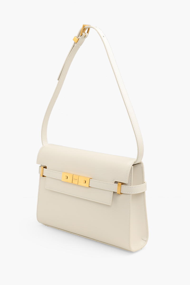SAINT LAURENT Small Manhattan Shoulder Bag in Blanc Vintage Calfskin Leather Bronze Hardware 2