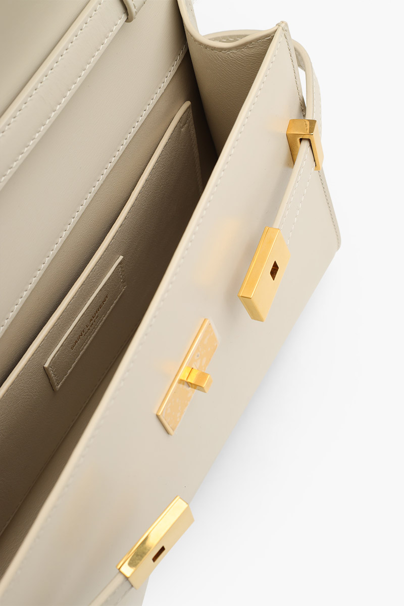 SAINT LAURENT Small Manhattan Shoulder Bag in Blanc Vintage Calfskin Leather Bronze Hardware 3