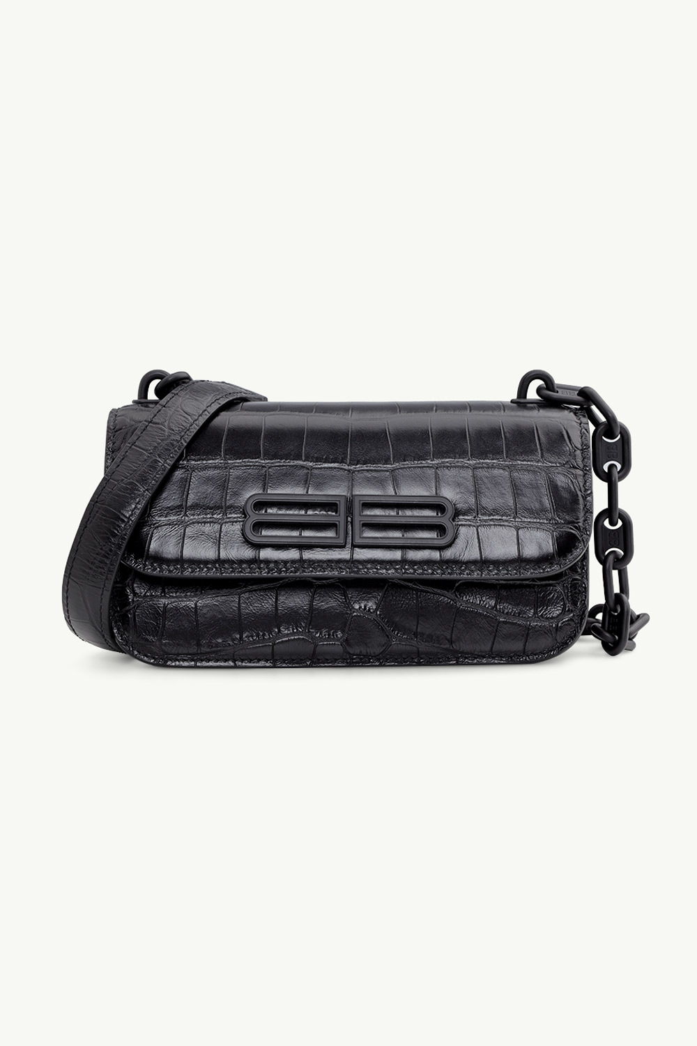 BALENCIAGA XS Gossip Crocodile Printed Crossbody Bag in Black Leather 0