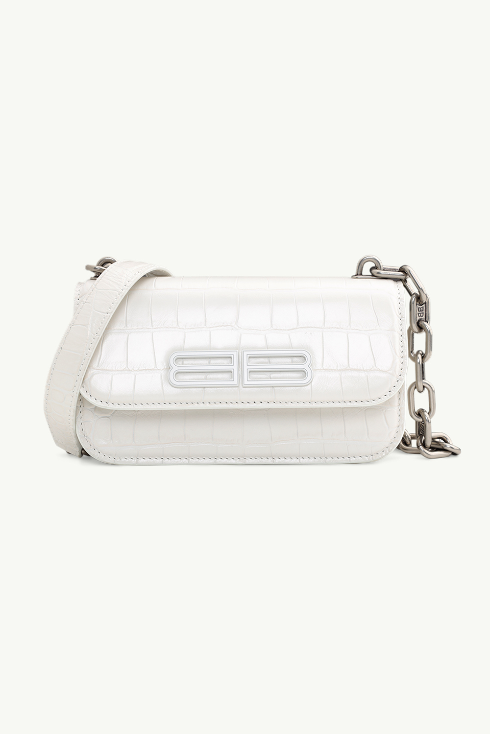 BALENCIAGA Gossip XS Chain Crossbody Bag in All White Croco-Embossed SHW 0