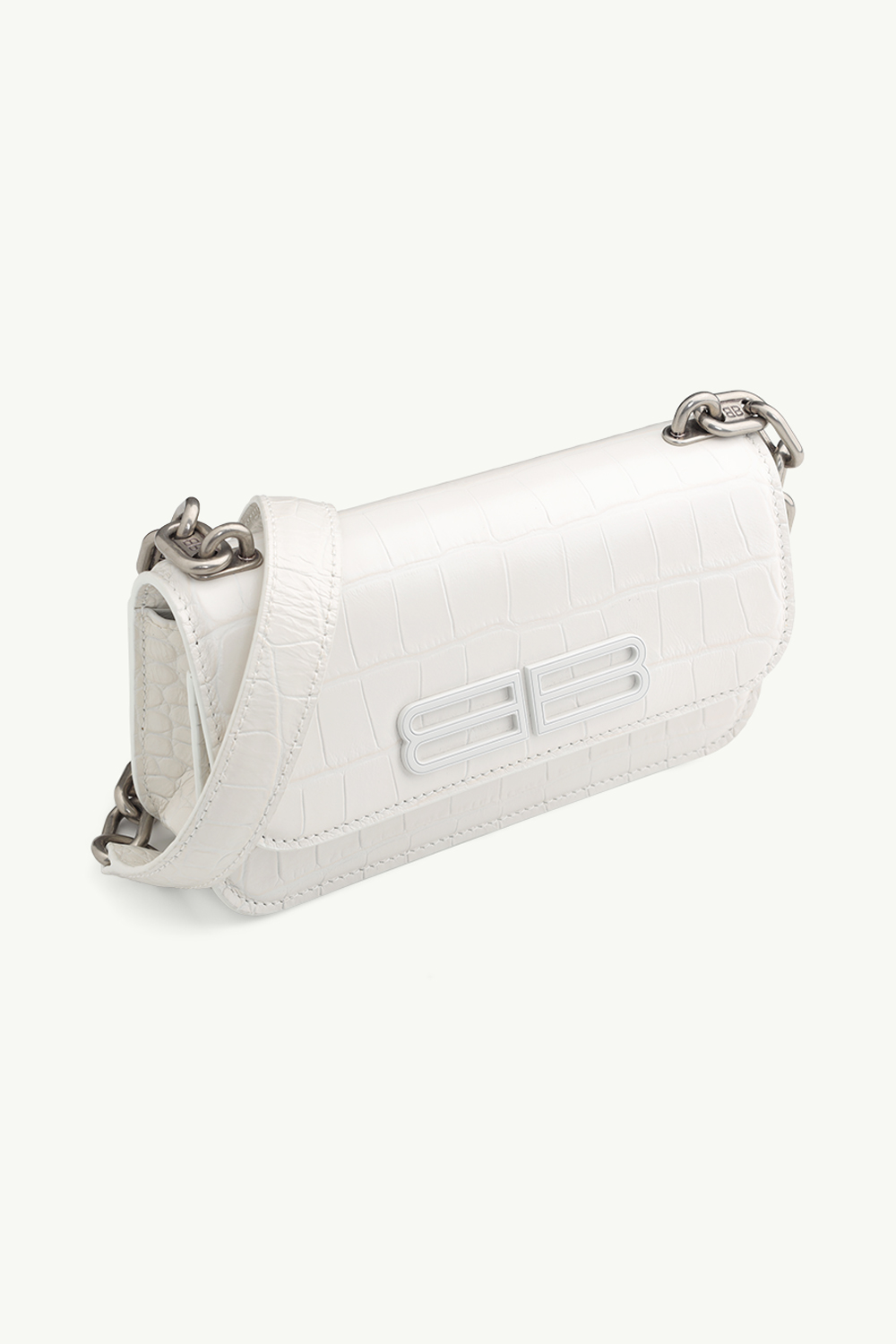 BALENCIAGA Gossip XS Chain Crossbody Bag in All White Croco-Embossed SHW 2