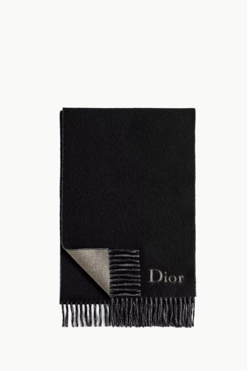 CHRISTIAN DIOR Double-Sided Scraf in Black/Grey Wool and Cashmere 0