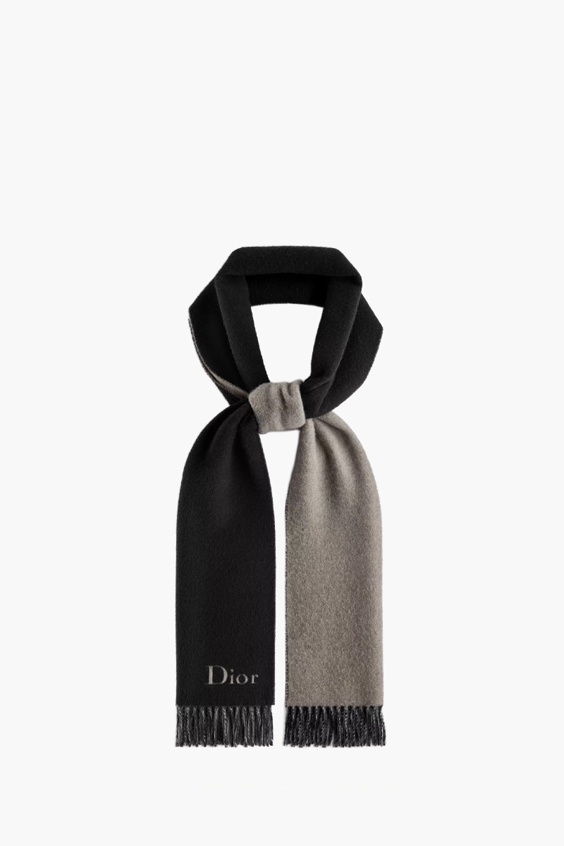 CHRISTIAN DIOR Double-Sided Scraf in Black/Grey Wool and Cashmere 1