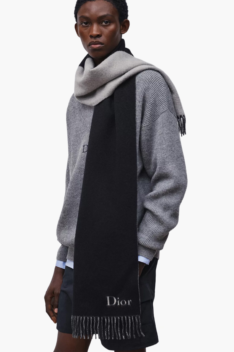 CHRISTIAN DIOR Double-Sided Scraf in Black/Grey Wool and Cashmere 2