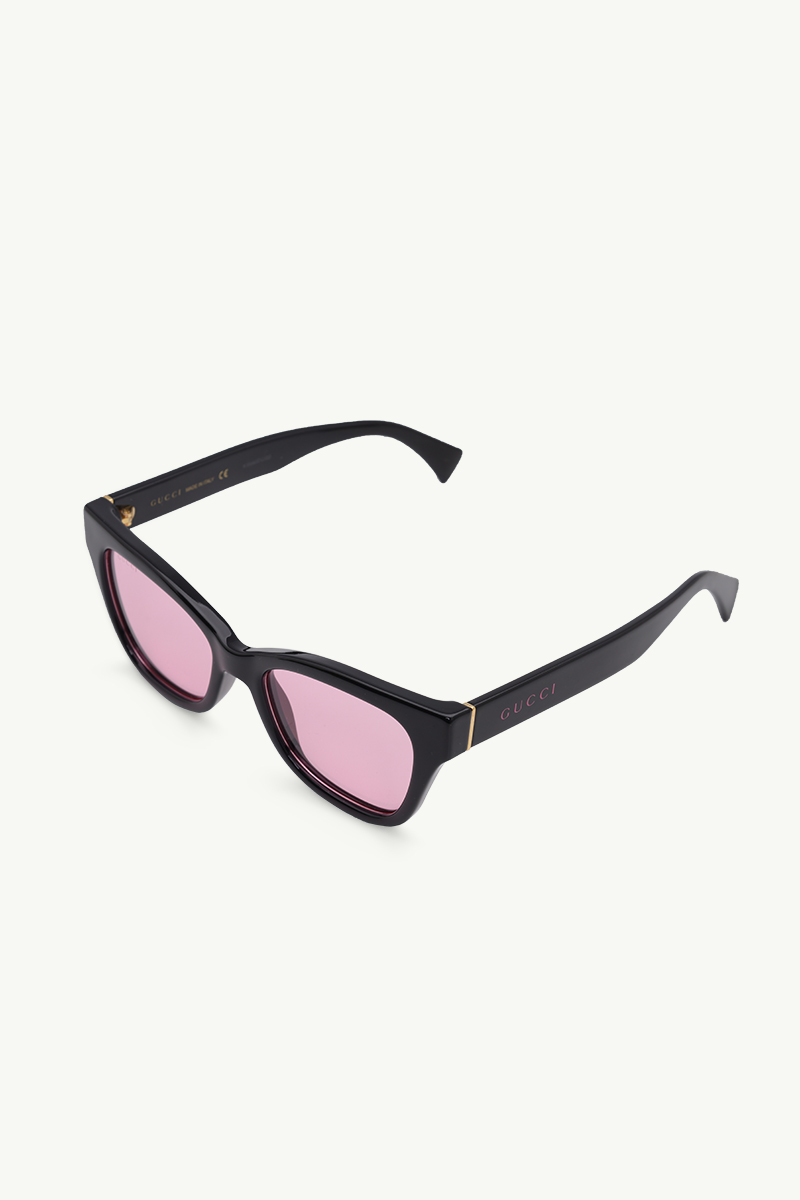 GUCCI Women Logo Print Tinted Sunglasses in Black/Pink Acetate 1