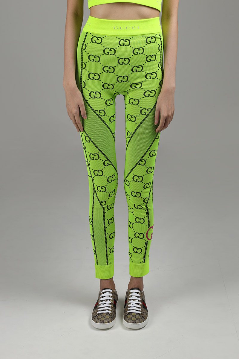 GUCCI Women GG Jersey Jacquard Leggings in Fluorescent Yellow/Black 0