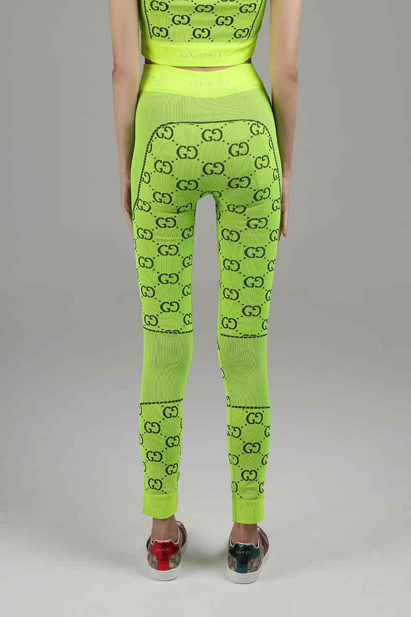 GUCCI Women GG Jersey Jacquard Leggings in Fluorescent Yellow/Black 1