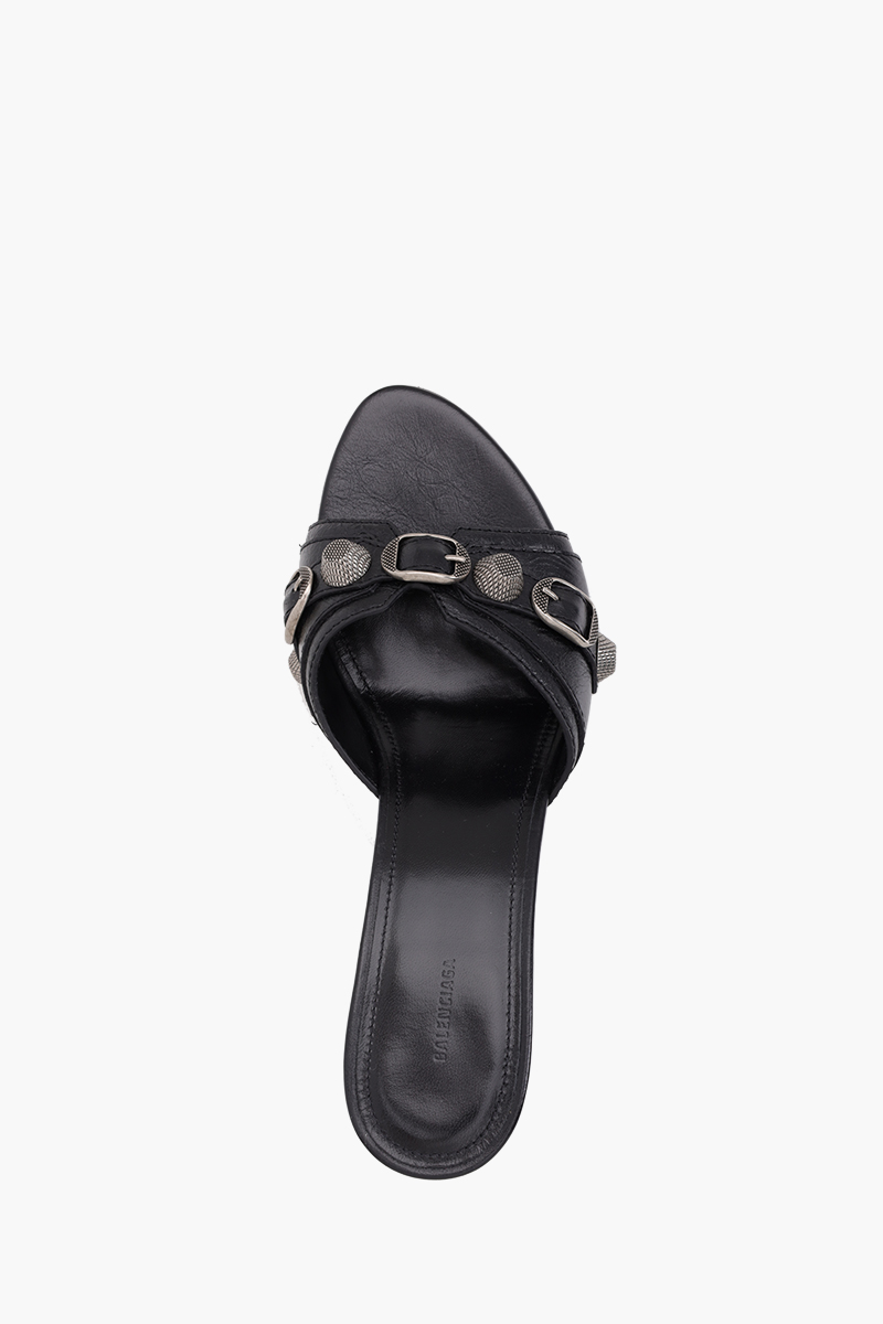BALENCIAGA Women Cagole Sandals 70mm in Black Arena Lambskin 3