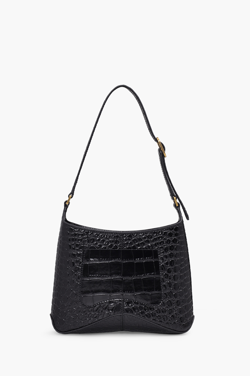 BALENCIAGA Small XX Hobo Shoulder Bag in Black Shiny Super Supple Croco Embossed GHW 1