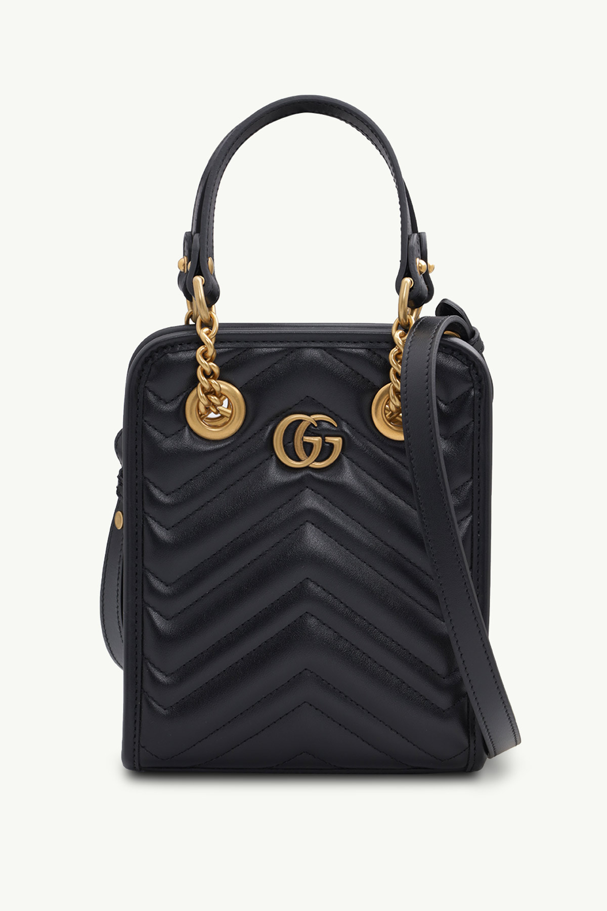 GUCCI Mini GG Marmont Matelassé Bag in Black Chevron Leather 0