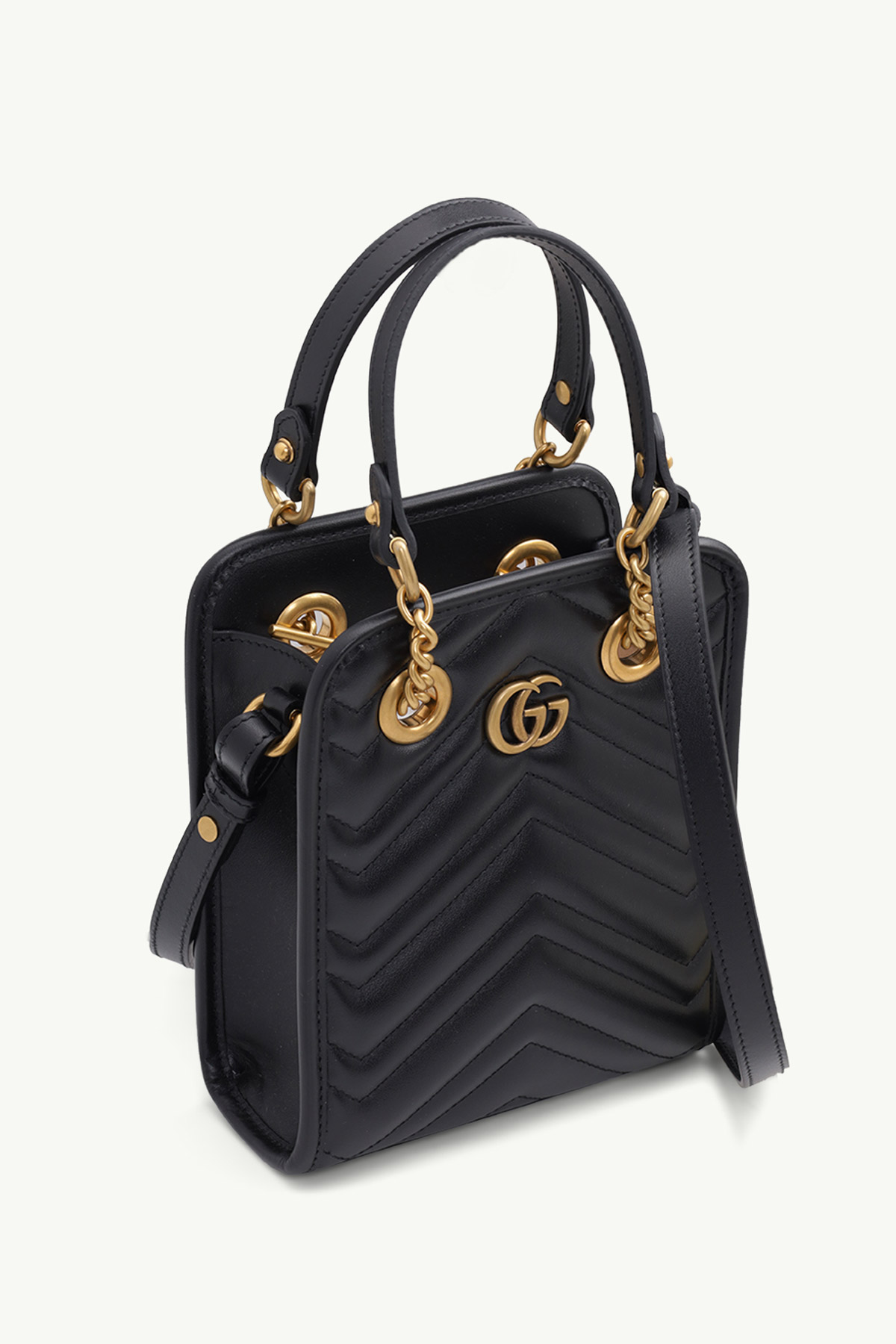 GUCCI Mini GG Marmont Matelassé Bag in Black Chevron Leather 2