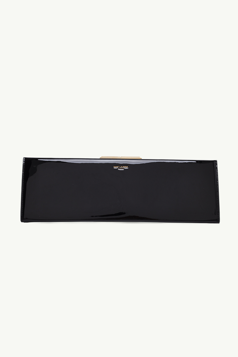 SAINT LAURENT Large Midnight Slim Clutch in Black Patent Leather GHW 0