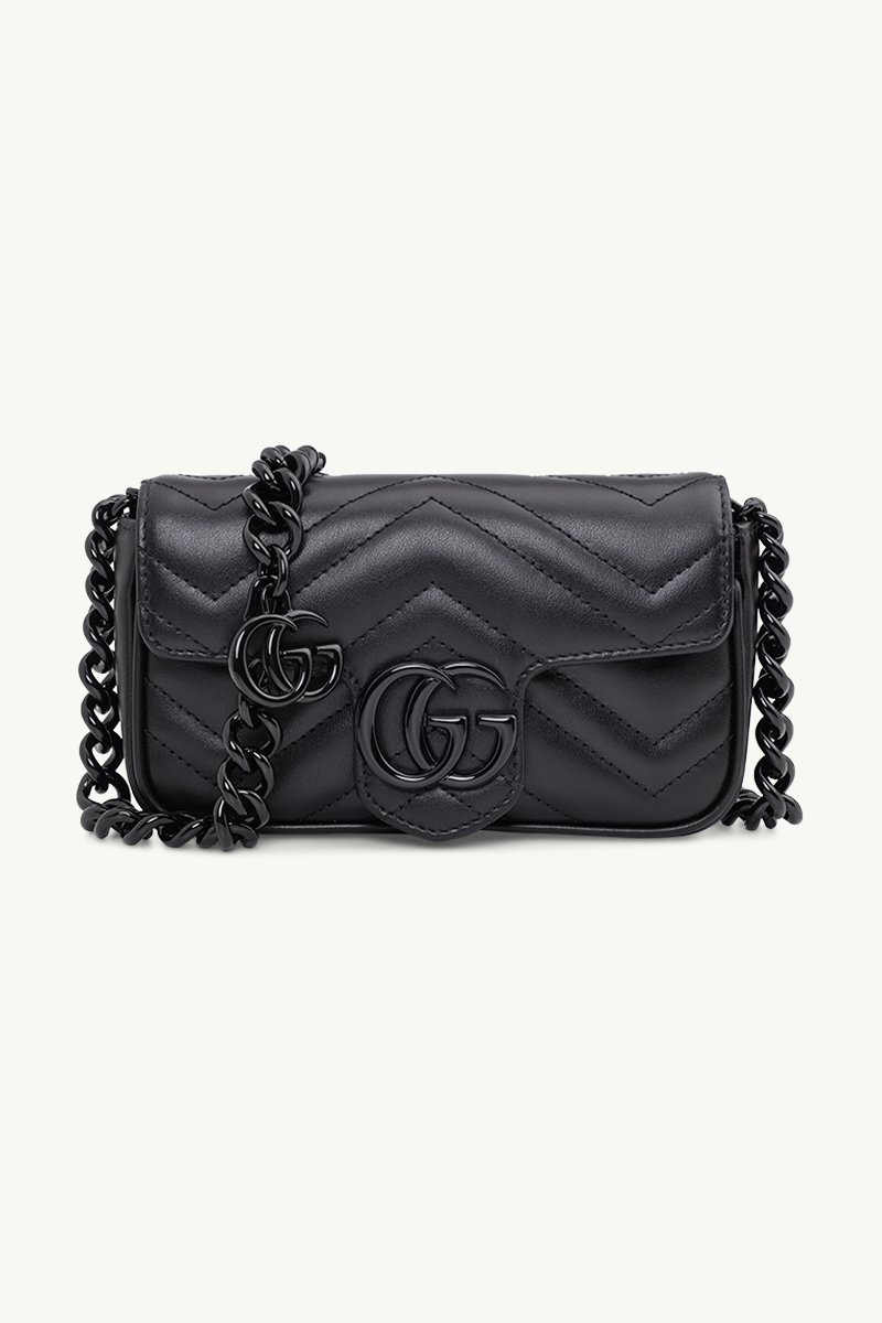 GUCCI GG Marmont Flap Chain Belt Bag in All Black 0