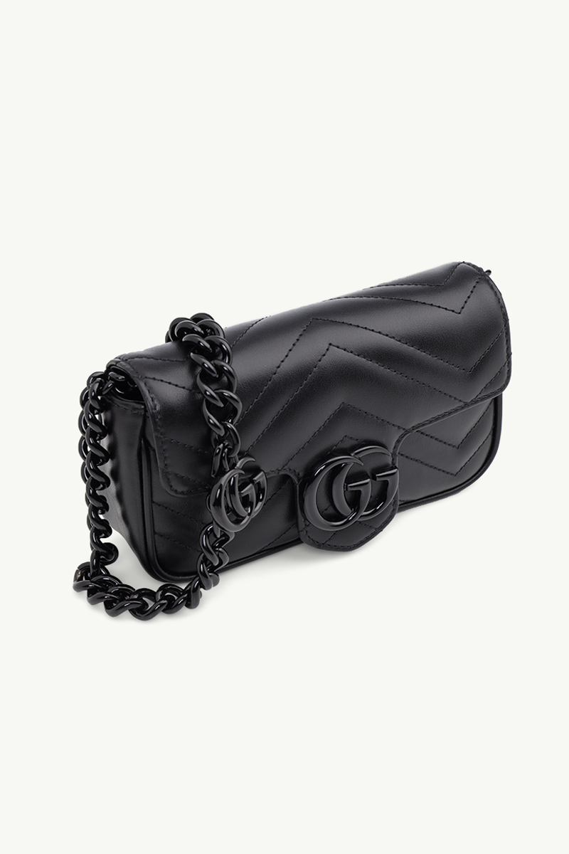 GUCCI GG Marmont Flap Chain Belt Bag in All Black 2