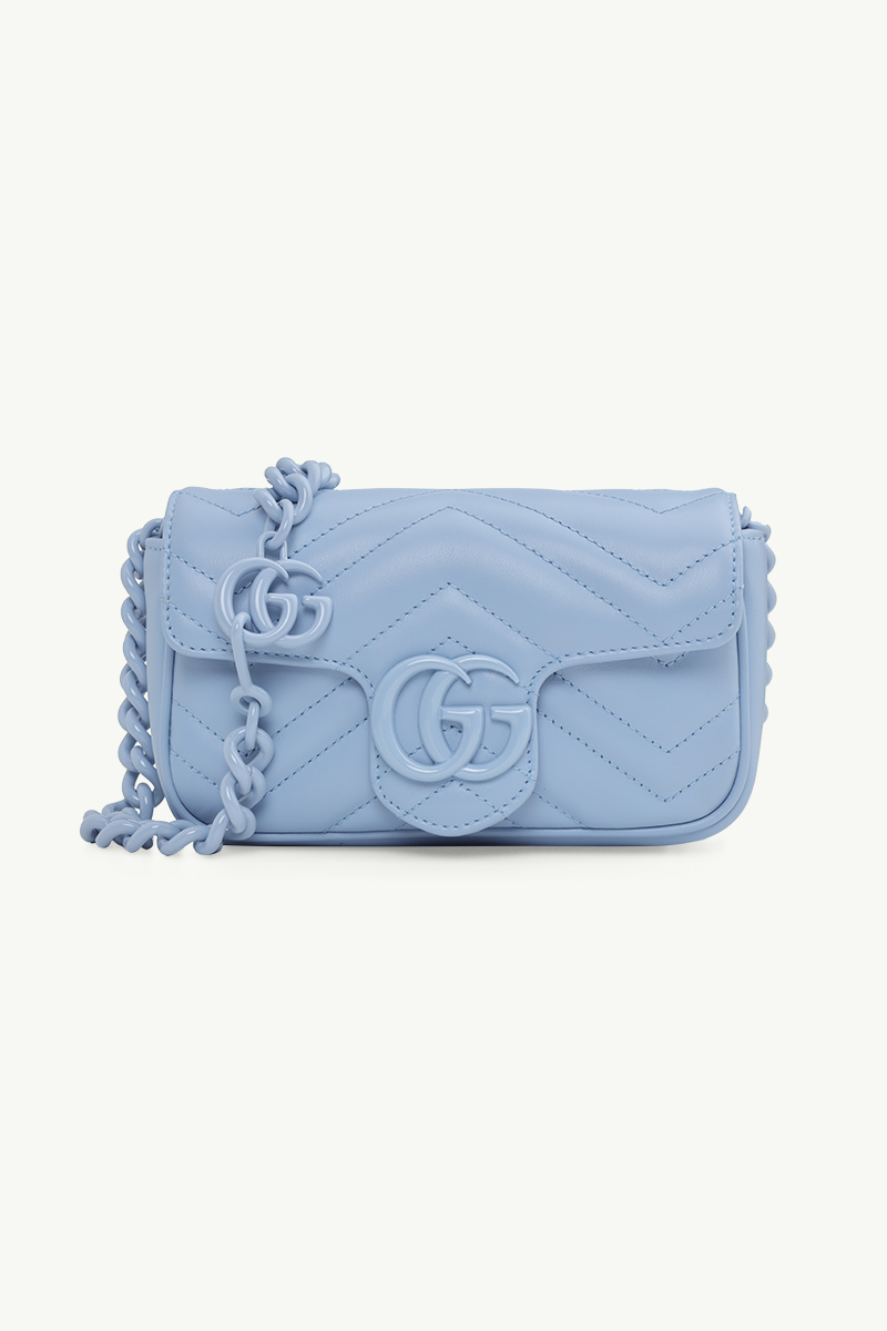 GUCCI GG Marmont Flap Chain Belt Bag in All Pale Blue 0