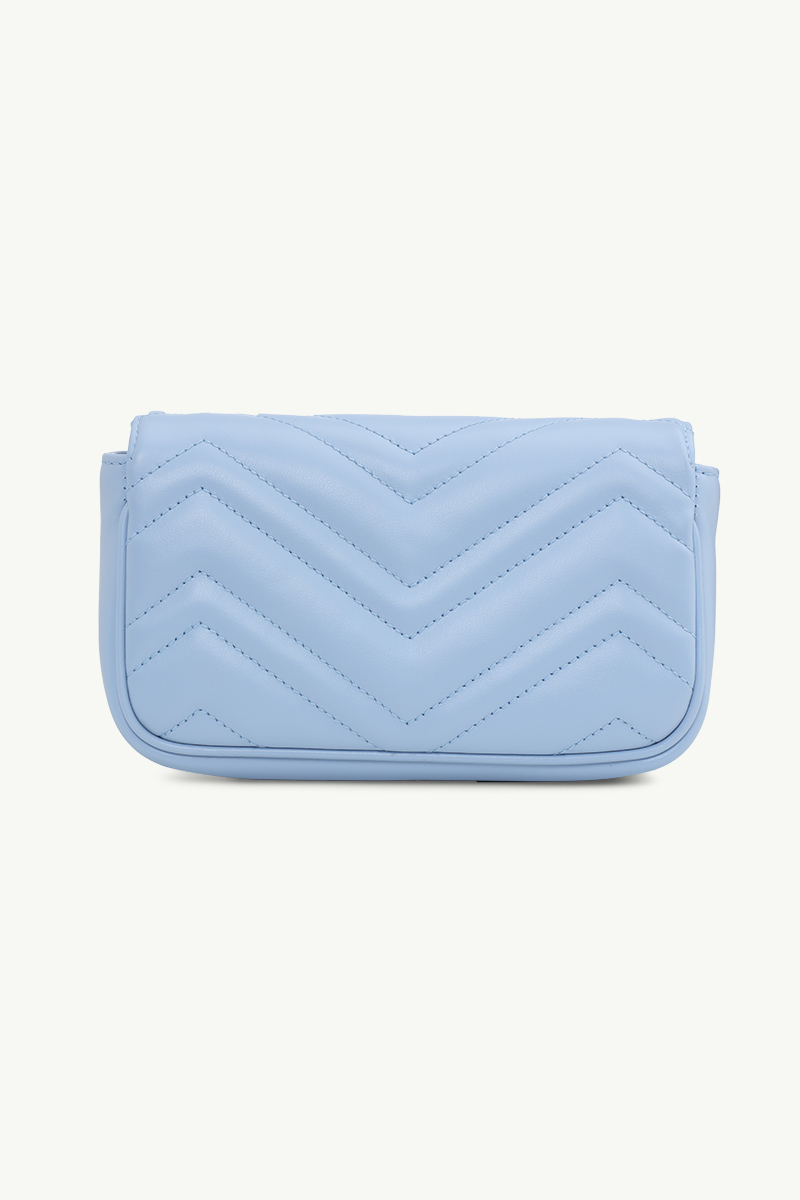 GUCCI GG Marmont Flap Chain Belt Bag in All Pale Blue 1