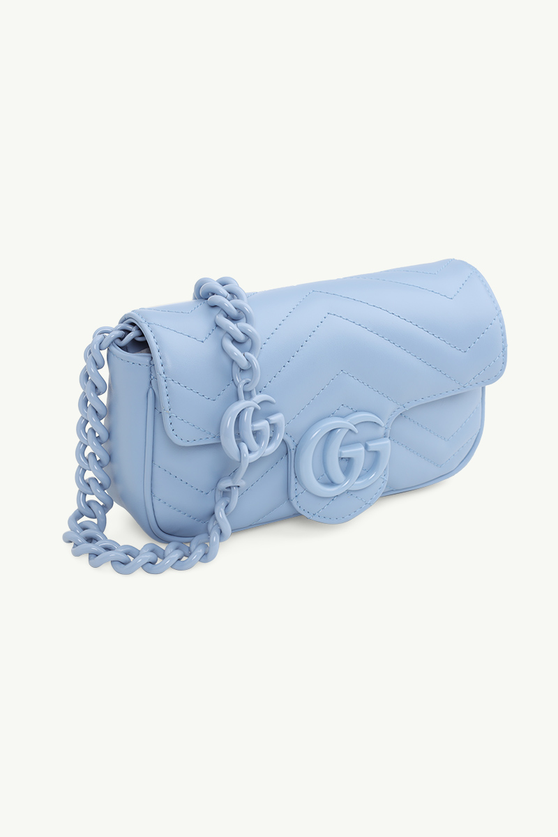 GUCCI GG Marmont Flap Chain Belt Bag in All Pale Blue 2