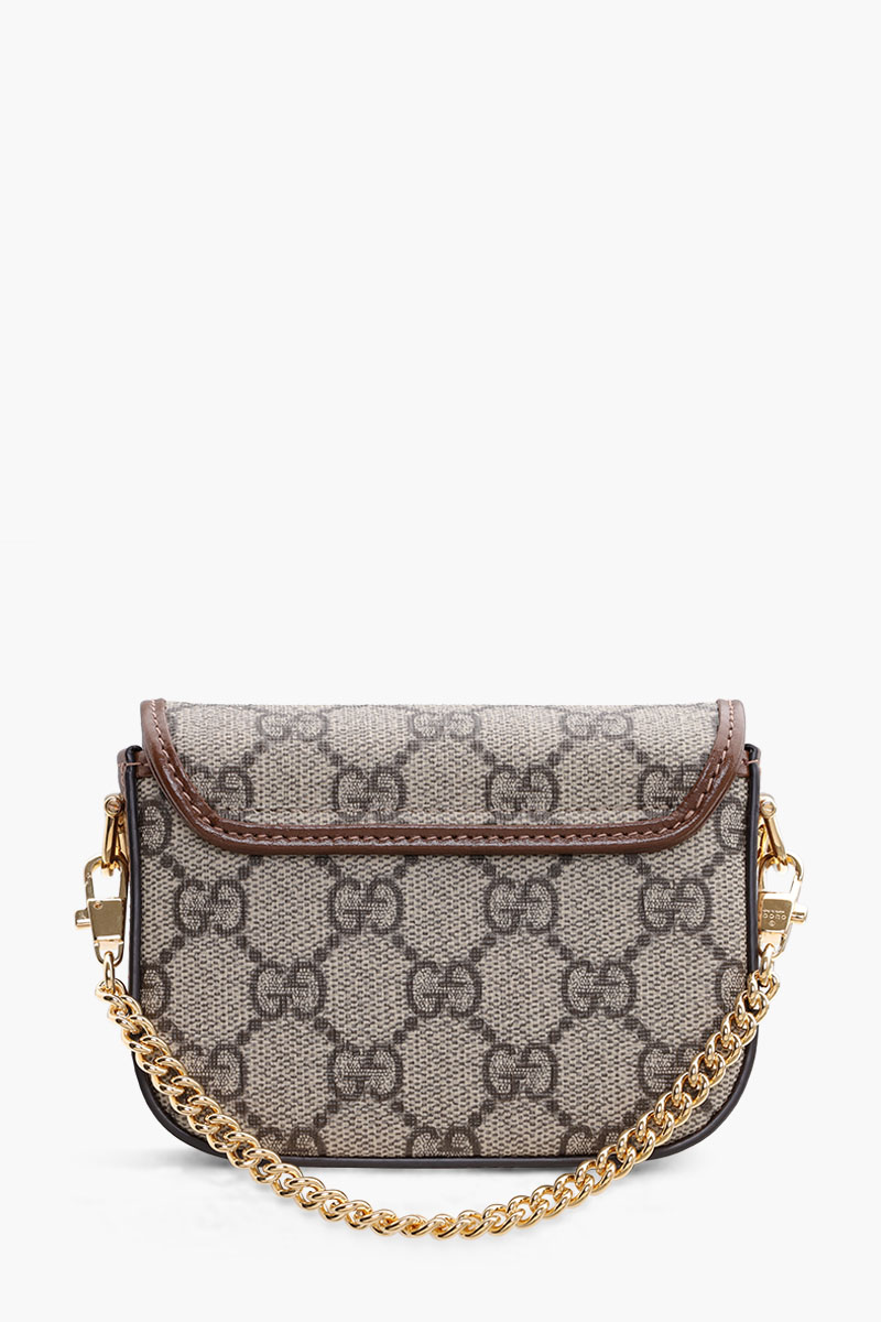 GUCCI GG Supreme Horsebit 1955 Wallet on Strap in Beige/Ebony/Brown Canvas 1