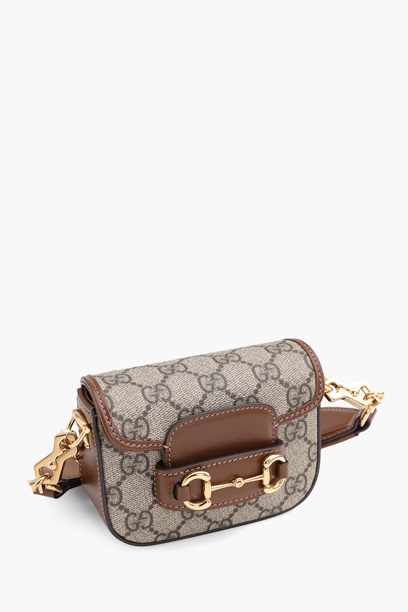 GUCCI GG Supreme Horsebit 1955 Wallet on Strap in Beige/Ebony/Brown Canvas 2