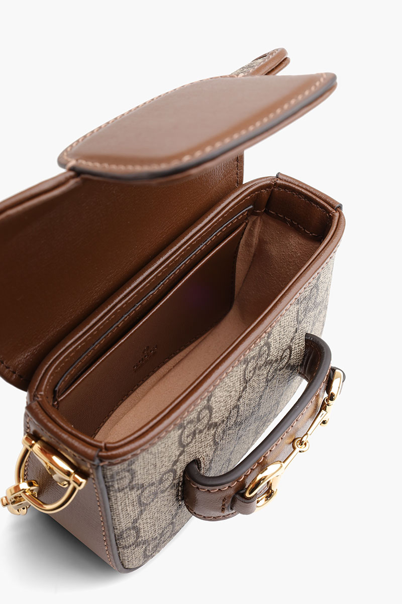 GUCCI GG Supreme Horsebit 1955 Wallet on Strap in Beige/Ebony/Brown Canvas 3