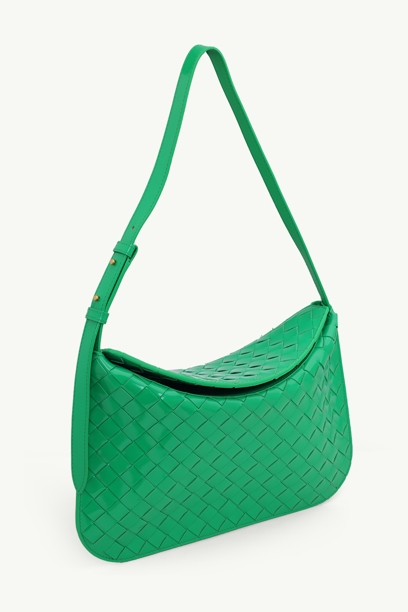 BOTTEGA VENETA Small Flap Intrecciato Brushed Shoulder Bag in Parakeet GHW Calfskin 2