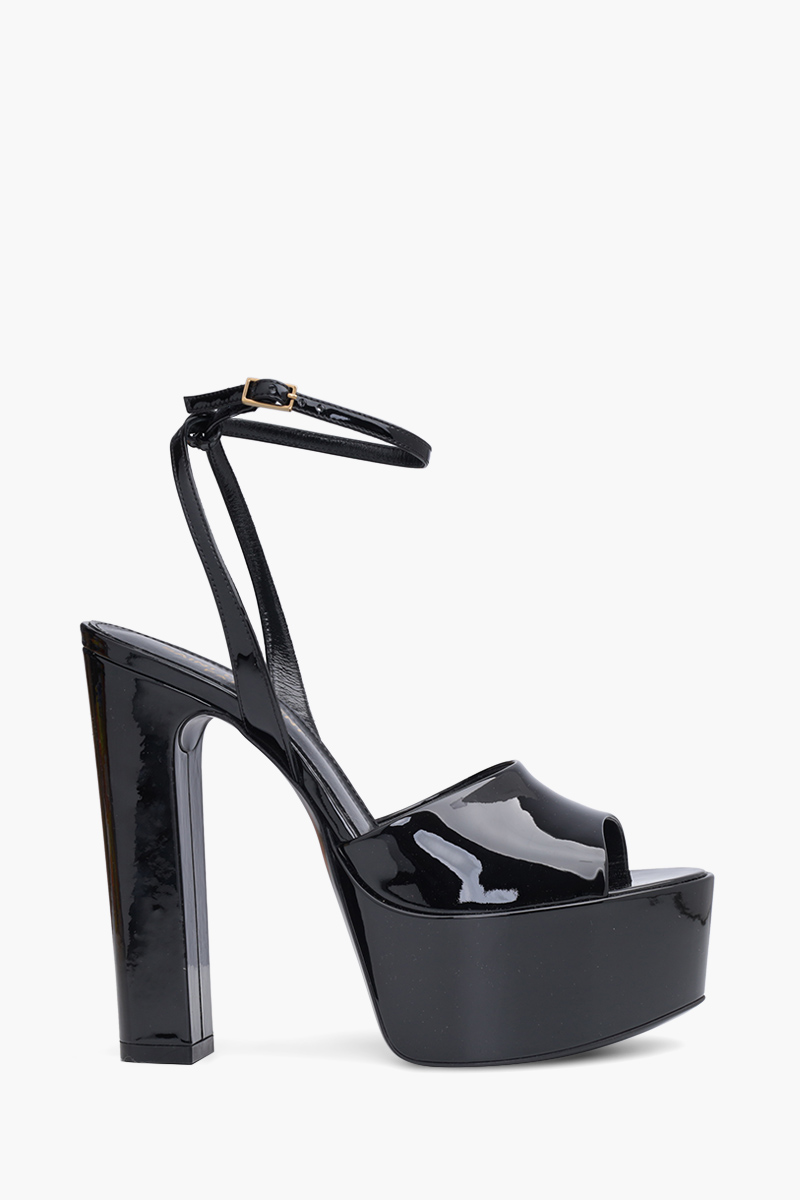 SAINT LAURENT Women Jodie Peep-Toe Platform Sandals 145mm in Black Patent 0