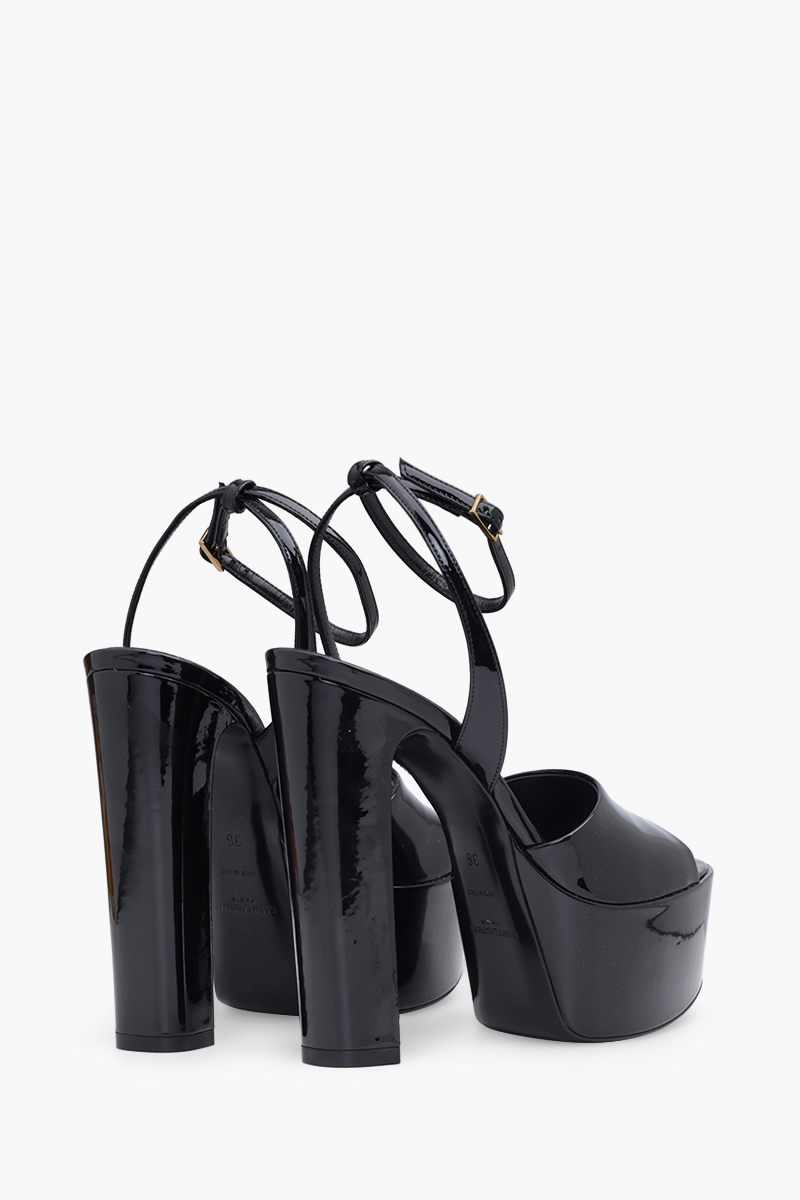 SAINT LAURENT Women Jodie Peep-Toe Platform Sandals 145mm in Black Patent 2