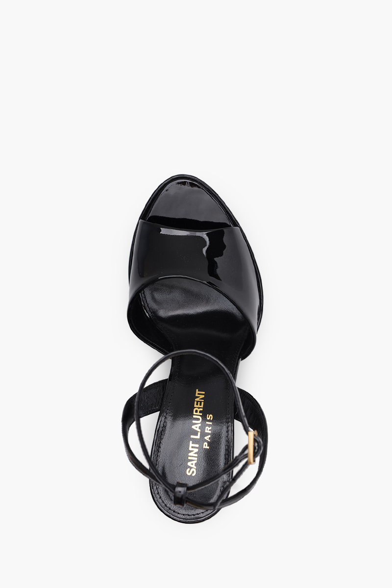 SAINT LAURENT Women Jodie Peep-Toe Platform Sandals 145mm in Black Patent 3