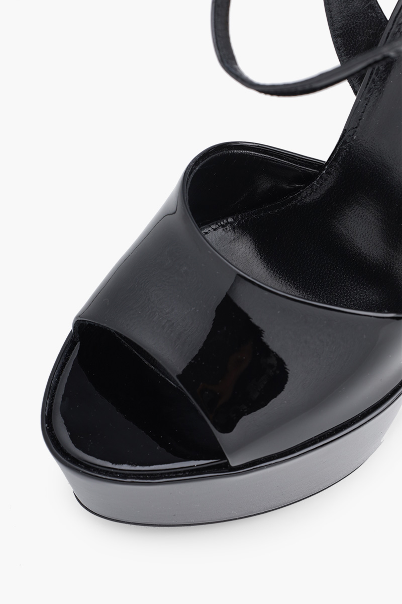 SAINT LAURENT Women Jodie Peep-Toe Platform Sandals 145mm in Black Patent 4