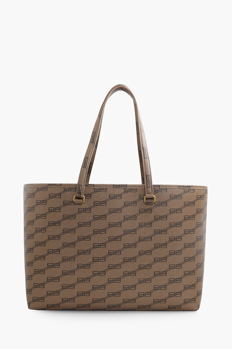 BALENCIAGA Medium Signature East-West Shopper Bag in Beige/Brown BB Monogram Coated Canvas GHW 1
