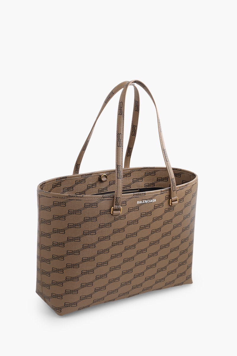 BALENCIAGA Medium Signature East-West Shopper Bag in Beige/Brown BB Monogram Coated Canvas GHW 2