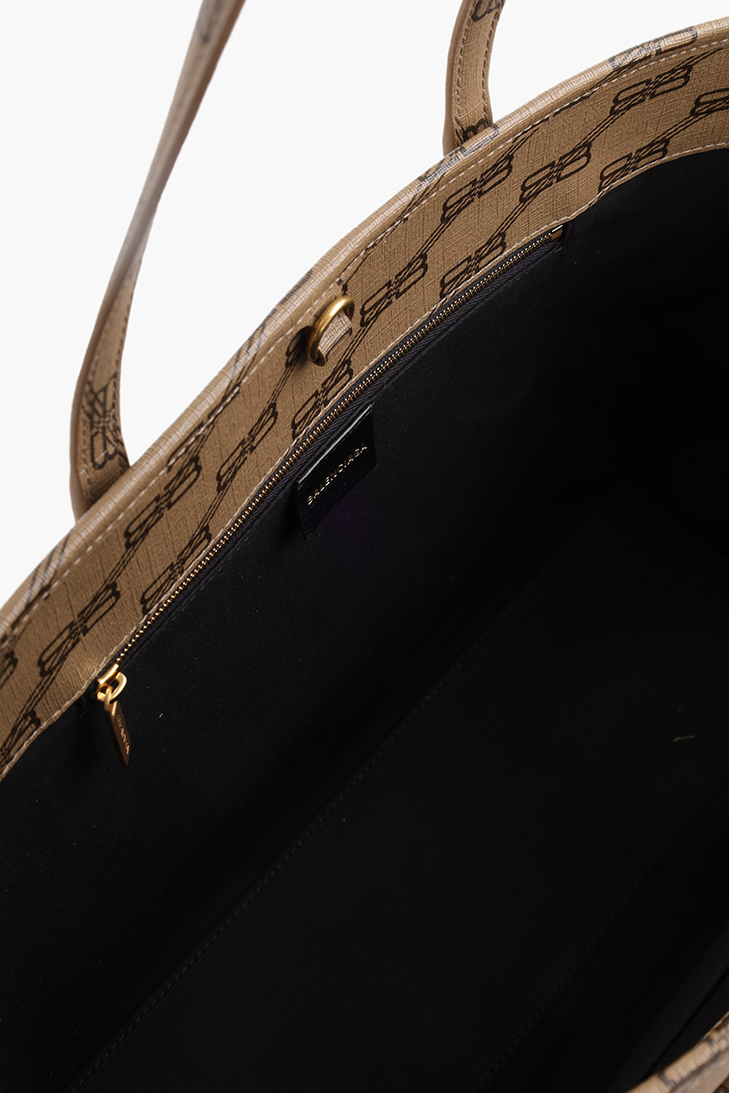 BALENCIAGA Medium Signature East-West Shopper Bag in Beige/Brown BB Monogram Coated Canvas GHW 3