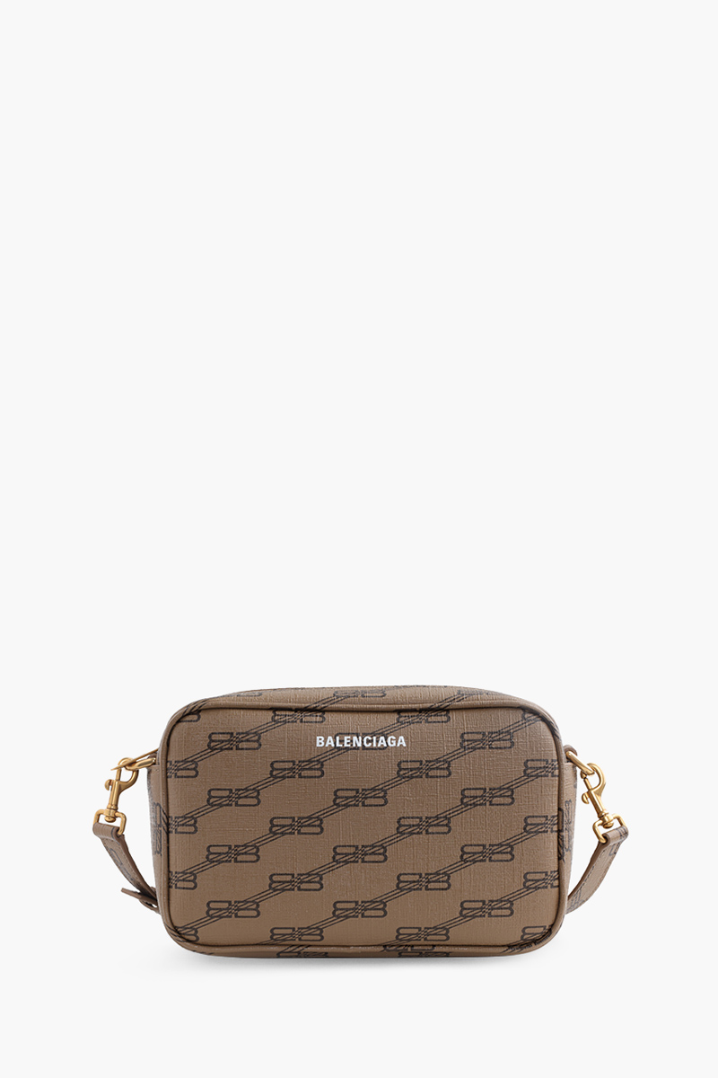 BALENCIAGA Small Signature Camera Bag in Beige/Brown BB Monogram Coated Canvas GHW 0