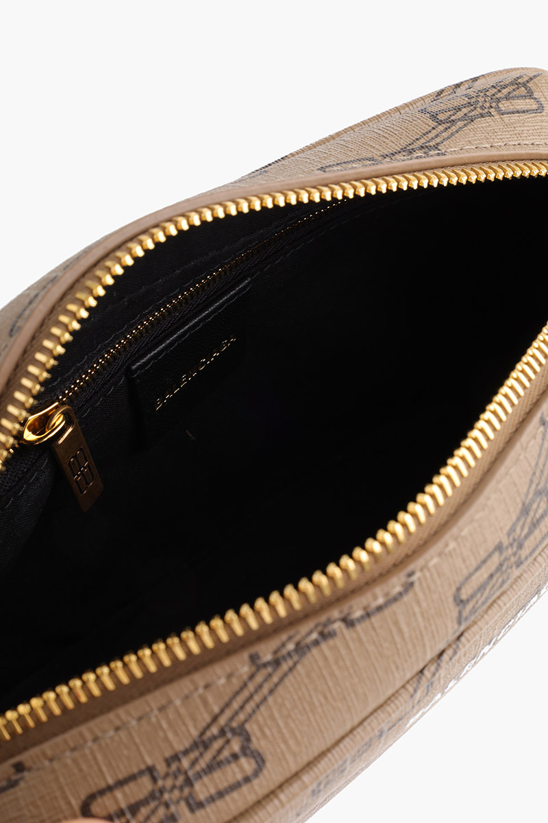 BALENCIAGA Small Signature Camera Bag in Beige/Brown BB Monogram Coated Canvas GHW 3
