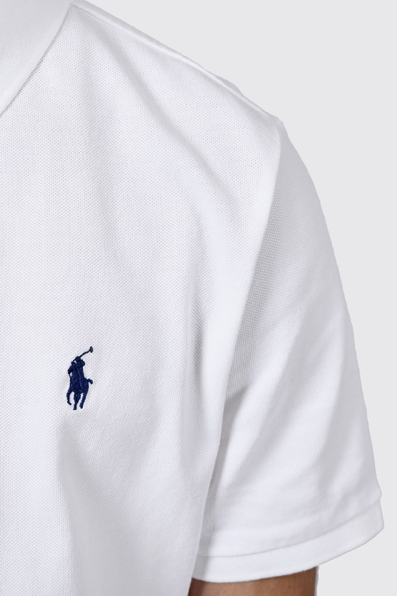 POLO RALPH LAUREN Men The Iconic Mesh Classic Fit Polo Shirt in White/Navy Cotton 2